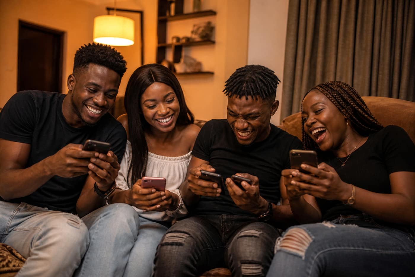Friends playing together on their phones